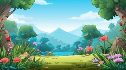 Enchanting Forest Landscape: A Cartoon Background Illustration