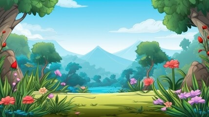Fototapeta premium Enchanting Forest Landscape: A Cartoon Background Illustration