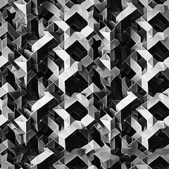 Monochrome Geometric Shapes, Abstract Black and White, 3D Cube Pattern Design