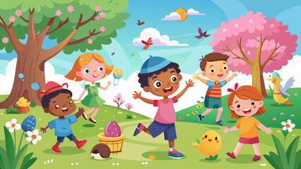 Obraz na płótnie Canvas children-outdoors-in-spring--children-playing-outd