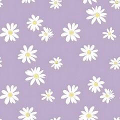 light purple background with white daisies, simple seamless pattern