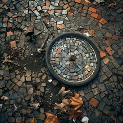 Forsaken Unicycle on Tepid Evening: Retro-Style Mosaic