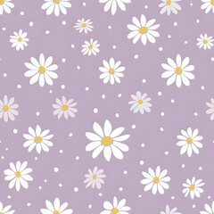 light purple background with white daisies, simple seamless pattern