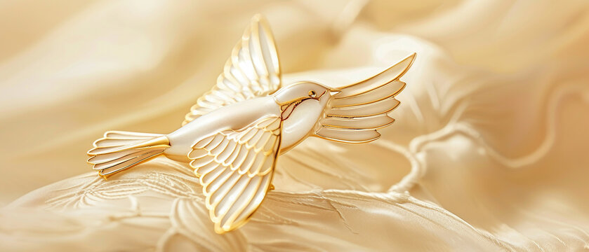 Exquisite bird brooch in the style of Van Cleef  Arpels, featuring a sophisticated, flat shape with fine detailing and soft, luxurious lighting for a premium aesthetic