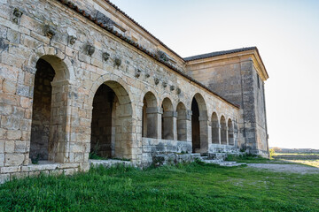 Fototapeta premium Romanesque-style stone arches in the medieval church of Tamajon, Guadalajara, Spain.