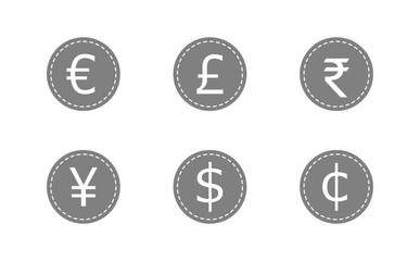 灰色の6種類の通貨記号