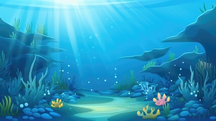 Enchanting Underwater Seascape, Vibrant Marine Life and Sunbeams Illustration