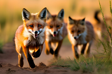Fox family playing in Serengeti National Park