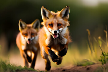 Fox family playing in Serengeti National Park - obrazy, fototapety, plakaty
