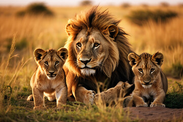 Lion family playing in Serengeti National Park