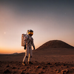 Astronaut standing on Space During sunset time