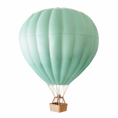 Mint green hot air balloon isolated on a white background depicts peaceful travel.