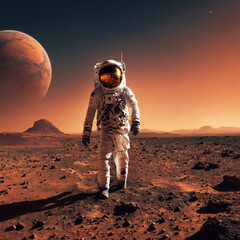 Astronaut standing on Space During sunset time