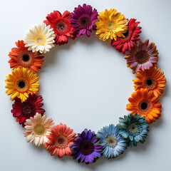 Fototapeta premium flowers circle frame, colorful gerbera, flower Wreath