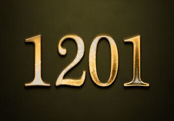 Old gold effect of 1201 number with 3D glossy style Mockup.	