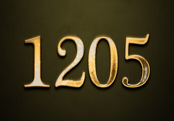 Old gold effect of 1205 number with 3D glossy style Mockup.	