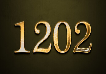 Old gold effect of 1202 number with 3D glossy style Mockup.	