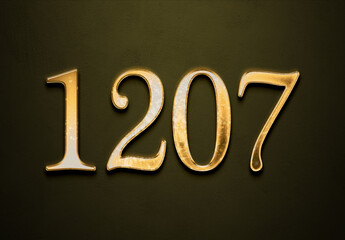 Old gold effect of 1207 number with 3D glossy style Mockup.	