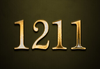 Old gold effect of 1211 number with 3D glossy style Mockup.	