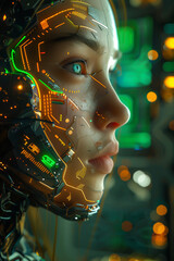 Cybernetic fantasy concept of an android woman with technoorganic elements