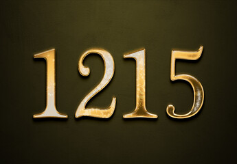 Old gold effect of 1215 number with 3D glossy style Mockup.	