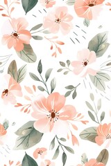 minimal floral seamless pattern in the style of blush pink and sage green colors, simple hand drawn
