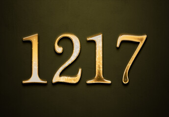 Old gold effect of 1217 number with 3D glossy style Mockup.	
