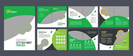 

garden brochure design template, lawn care gardening or landscaping service portfolio brochure cover page design template 