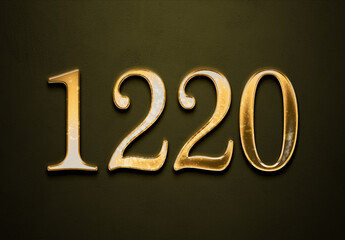 Old gold effect of 1220 number with 3D glossy style Mockup.	