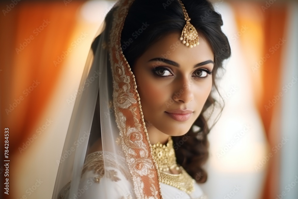 Wall mural portrait of a happy hindu girl bride