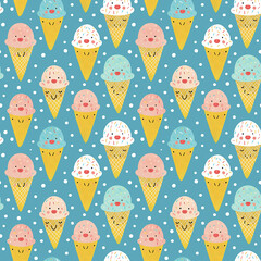 Cute ice cream cones with faces pattern