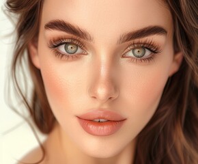 Close up of womans face with brown hair