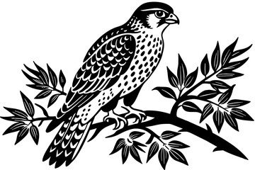 Fototapeta premium black-and-white-cute-falcon-sitting-in-the-branches