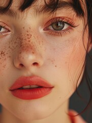 Obraz premium Close up of a woman with freckles on her face