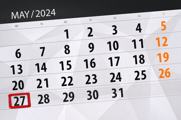 Calendar 2024, deadline, day, month, page, organizer, date, May, monday, number 27