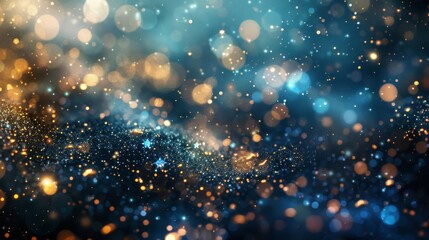 Abstract bokeh christmas lights and glitter with blue and orange tones, perfect for festive backgrounds. - obrazy, fototapety, plakaty