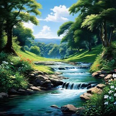 Fototapeta premium peaceful river flowing through a lush tropical forest