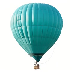 A solitary teal colored hot air balloon floats gracefully against a clear background.
