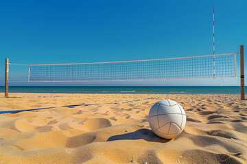 Sunny Day Beach Volleyball Set Up illustrating Peaceful Leisure Activity