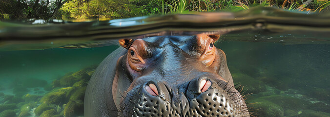 hippopotamus underwater, AI generated - 784287770