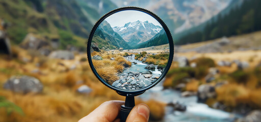 mountain through magnifying glass, AI generated - 784287781