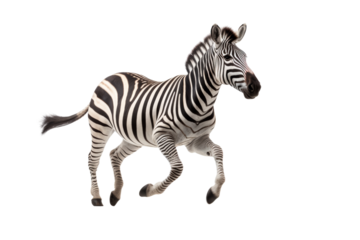 Zebra running, isolated on transparent background.