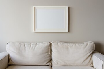 White couch positioned under picture frame