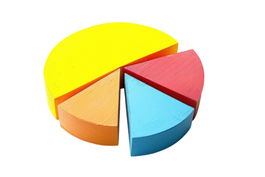 Pie chart showing the proportion of investment in various industries. Isolated on transparent background.