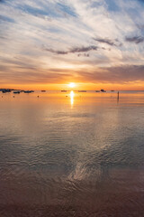 Beautiful red and orange sunrise over the sea.
