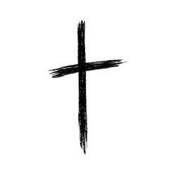 Grunge Christian Church cross. Hand drawn Catholic cross. Sketch black religious crucifix symbol. Vector illustration isolated on white background. - 784290133