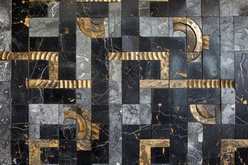 Ancient surreal meander roman, greek geometric patterns on marble. Luxurious stone designs on a rich marble background, exuding elegance and classical style - 784290318