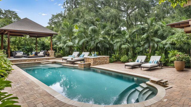 Swimming pool, backyard pool ,Indulge in poolside relaxation and escape the summer heat