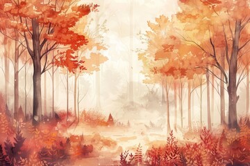 Beautiful autumn forest. Watercolor illustration. AI generative - 784291172