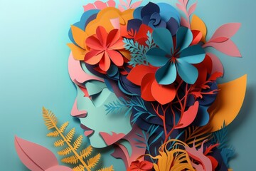 woman head, paper illustration, multi dimensional colorful paper cut craft
- 784291920